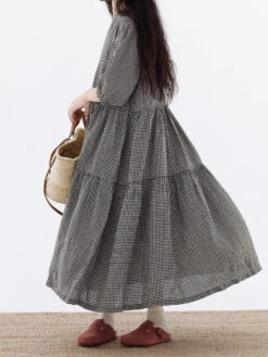 Plus Size Women Artsy Plaid Spliced 100%Cotton Tiered Dress SC1064 -Ada Fashion 01 1fea1592 2a0a 44f9 b604 065b17407109