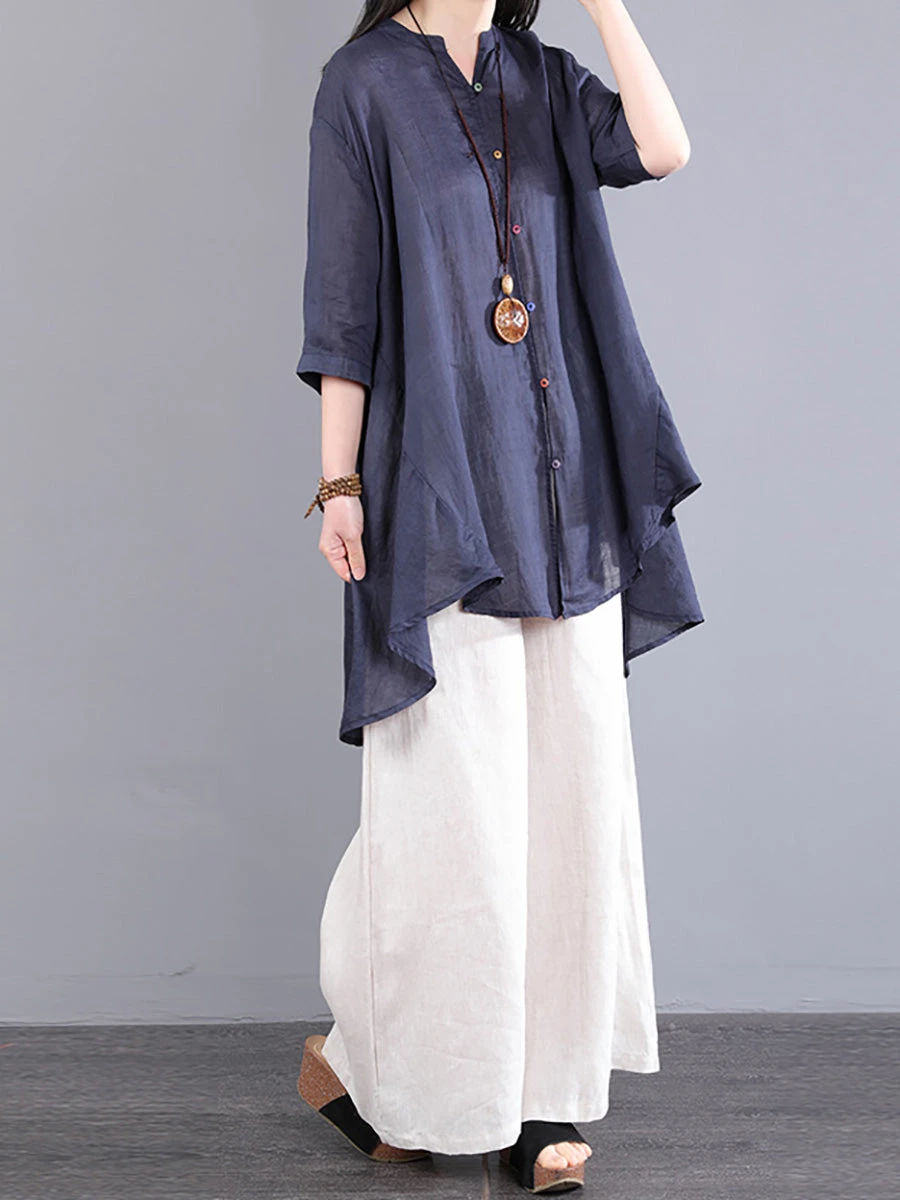 Plus Size Women Artsy Solid Button-up 100%Ramie Blouse PA1040 7 Plus Size Women Artsy Solid Button-up 100%Ramie Blouse PA1040 - Image 5