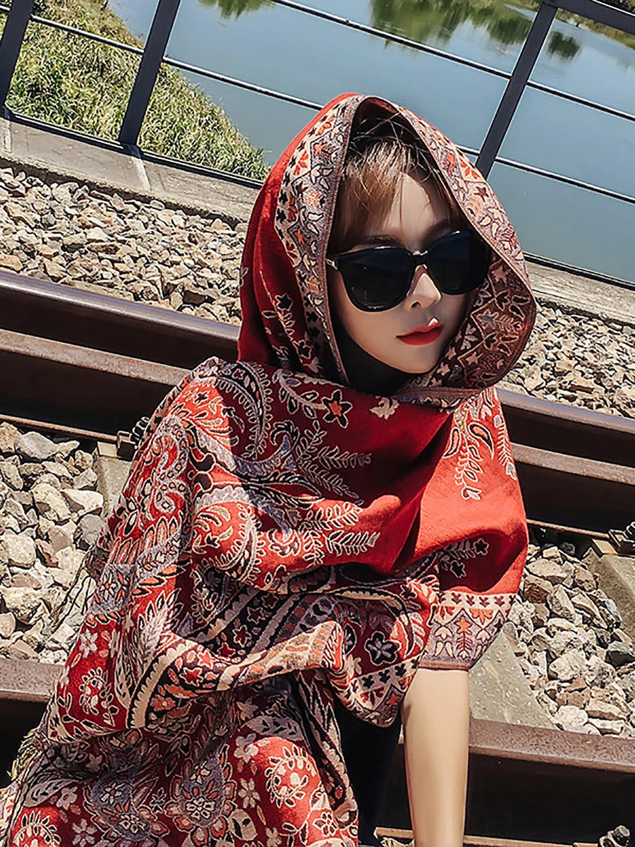 Women Ethnic Flower Taasel Shawl Scarves FG1021 3 Women Ethnic Flower Taasel Shawl Scarves FG1021