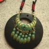 Women Ethnic Alloy Tassel Wooden Sweater Necklace CO1033