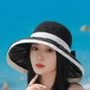 Women Summer Colorblock Large Brim Bowknot Hat WE1003