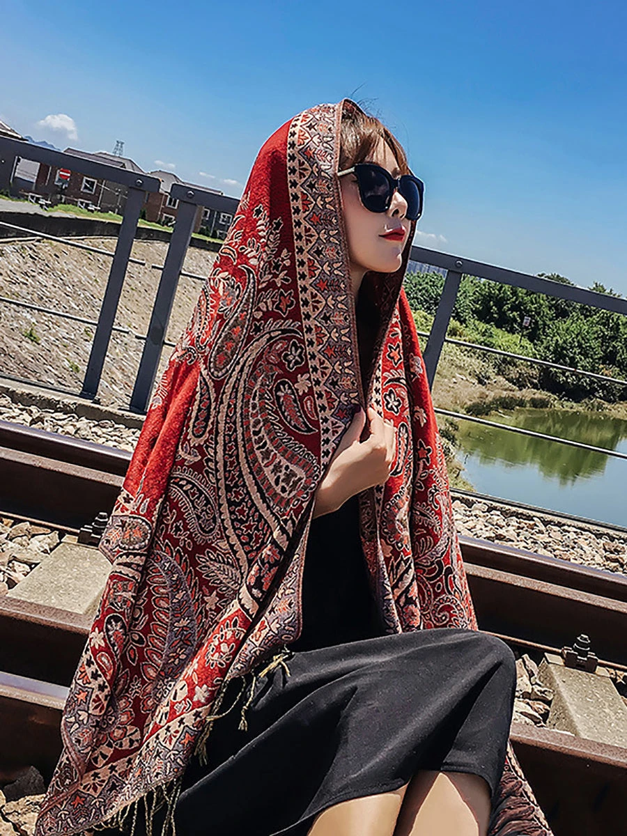 Women Ethnic Flower Taasel Shawl Scarves FG1021 4 Women Ethnic Flower Taasel Shawl Scarves FG1021 - Image 2