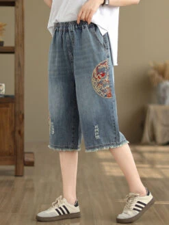Women Summer Embroidery Knee-Length Denim Pants IO1023 16 Women Summer Embroidery Knee-Length Denim Pants IO1023 -Ada Fashion 02 9520089e 4141 48a5 8f55 6b9acc3b6f8e
