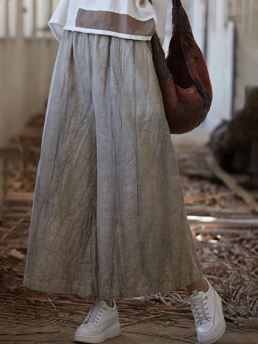 Women Vintage Summer Tie-dye Ramie Wide-leg Pants IO1009 10 Women Vintage Summer Tie-dye Ramie Wide-leg Pants IO1009 - Image 8