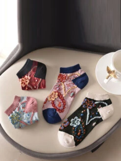 5 Pairs Women Summer Flower Jacquard Short Socks KL1039 -Ada Fashion 03 30960142 edf4 4164 a502 9ee4390c3fc2