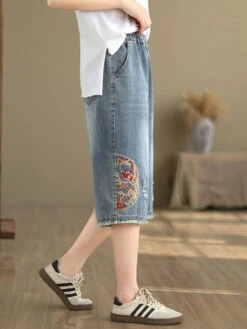 Women Summer Embroidery Knee-Length Denim Pants IO1023 17 Women Summer Embroidery Knee-Length Denim Pants IO1023 -Ada Fashion 03 ae377eda 6caa 4f87 a074 fd64fdf7124e