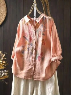 Women Artsy Summer Flower Print Ramie Blouse PA1033 -Ada Fashion 03 ecea66de abe8 46de b8d7 8f61eb580507