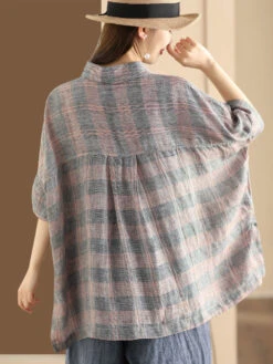 Women Retro Summer Plaid Linen Button-Up Blouse CO1006 -Ada Fashion 04 0f9c50f1 c86f 4f56 9932 a4a49cc61e47