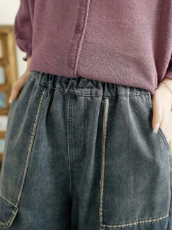 Women Summer Denim Solid Spliced Harem Pants QW1016 -Ada Fashion 04 1fd353cf 4f67 4ad2 8009 57e6c390ea09