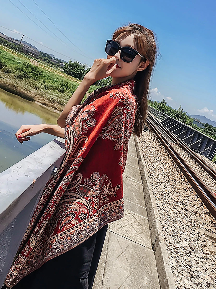 Women Ethnic Flower Taasel Shawl Scarves FG1021 7 Women Ethnic Flower Taasel Shawl Scarves FG1021 - Image 5