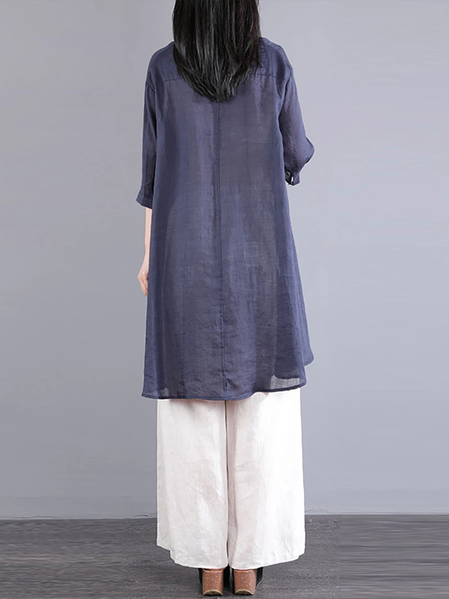 Plus Size Women Artsy Solid Button-up 100%Ramie Blouse PA1040 5 Plus Size Women Artsy Solid Button-up 100%Ramie Blouse PA1040 - Image 3