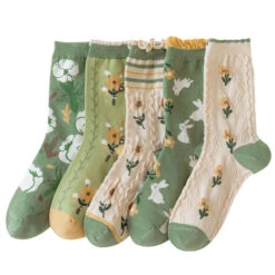 5 Pairs Women Artsy Flower Green Mid-Calf Socks IO1011 -Ada Fashion 06 1d8518ad 5b55 4b0a ad1a 3235959bebb0