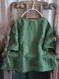 Women Artsy Solid Stripe Linen O-Neck Blouse CO1027 -Ada Fashion 06 a9223506 4d72 44de 90ca 070efb0df3db