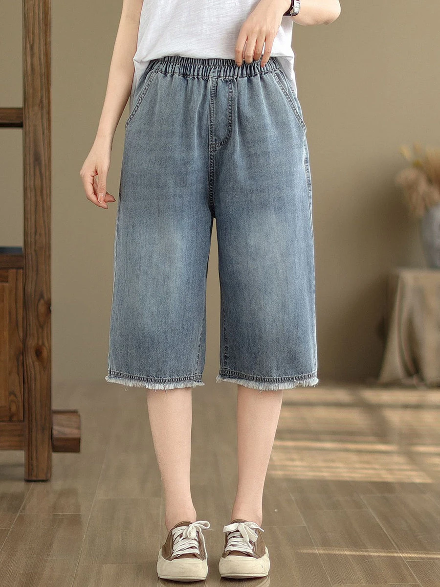 Women Summer Embroidery Knee-Length Denim Pants IO1023 4 Women Summer Embroidery Knee-Length Denim Pants IO1023 - Image 2