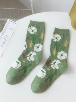 5 Pairs Women Artsy Flower Green Mid-Calf Socks IO1011 -Ada Fashion 07 367a2208 c66f 4240 99b8 985aed8bdaa4