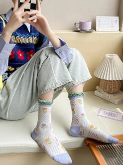 5 Pairs Women Artsy Flower Cotton Socks IO1012 -Ada Fashion 07 447b37d9 b139 438e 87b7 53657b150663