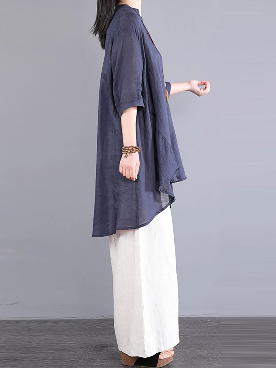 Plus Size Women Artsy Solid Button-up 100%Ramie Blouse PA1040 6 Plus Size Women Artsy Solid Button-up 100%Ramie Blouse PA1040 - Image 4