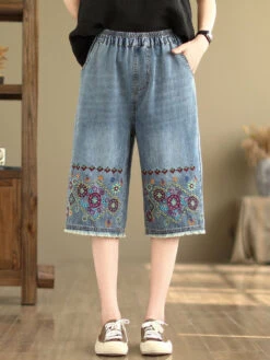 Women Summer Embroidery Knee-Length Denim Pants IO1023 13 Women Summer Embroidery Knee-Length Denim Pants IO1023 -Ada Fashion 08 ea77ce2a 591c 46b4 9bbb 6107ce566506