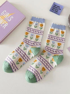 5 Pairs Women Artsy Flower Cotton Socks IO1012 -Ada Fashion 09 567bf5c0 afc6 4647 a89f 54acad7c9495