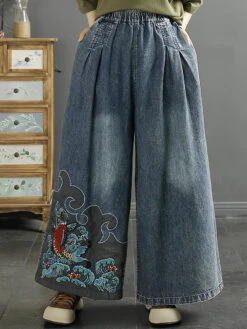 Women Summer Vintage Koi Embroidery Wide-leg Denim Pants CO1049 -Ada Fashion 09 b04a9a76 eb1e 42f9 a44c 9f61c1e90005