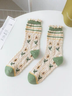 5 Pairs Women Artsy Flower Green Mid-Calf Socks IO1011 -Ada Fashion 09 e112c746 f169 4bdc 8120 58a4b193dede