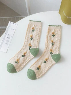 5 Pairs Women Artsy Flower Green Mid-Calf Socks IO1011 -Ada Fashion 11 2d47967c bd43 4ff7 a043 3ccab634e9a6
