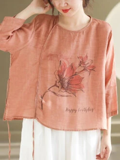 Women Spring Flower Vintage Strap Ramie Blouse KL1039 -Ada Fashion 11 b8da973e 329f 472e 8673 7ef79bee065c