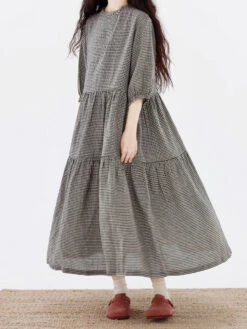 Plus Size Women Artsy Plaid Spliced 100%Cotton Tiered Dress SC1064 -Ada Fashion 13 96b85051 605d 45a1 b4d4 57f3f53762e8