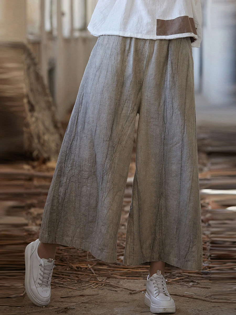 Women Vintage Summer Tie-dye Ramie Wide-leg Pants IO1009 4 Women Vintage Summer Tie-dye Ramie Wide-leg Pants IO1009 - Image 2