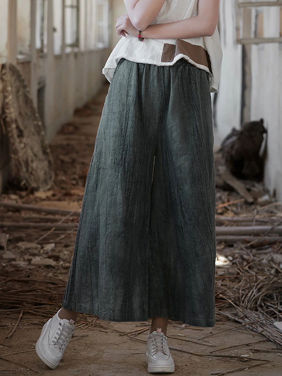 Women Vintage Summer Tie-dye Ramie Wide-leg Pants IO1009 5 Women Vintage Summer Tie-dye Ramie Wide-leg Pants IO1009 - Image 3