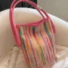 2024 New Minimalist Pink Striped Weaving Satchel Bag Handbag HJ1047 -Ada Fashion 2024 New Minimalist Pink Striped Weaving Satchel Bag Handbag1