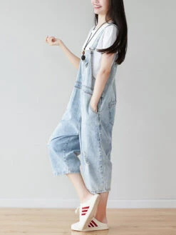 Women Retro Frayed Solid Claf-Length Denim Jumpsuits CO1019 -Ada Fashion 20240403 103326 003