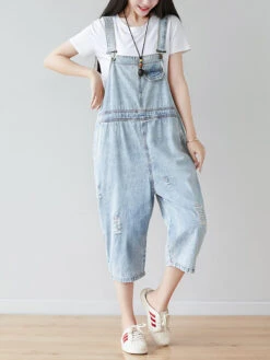 Women Retro Frayed Solid Claf-Length Denim Jumpsuits CO1019 -Ada Fashion 20240403 103326 005