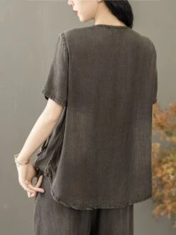 Women Summer Vintage Spliced Worn Shirt+Pants PA1021 -Ada Fashion 20240409 161909 124