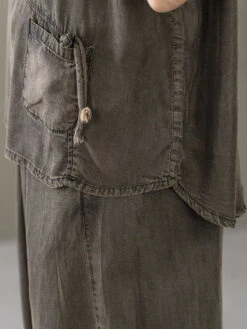 Women Summer Vintage Spliced Worn Shirt+Pants PA1021 -Ada Fashion 20240409 161909 129