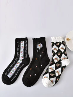 5 Pairs Women Artsy Summer Flower Jacquard Socks KL1038 -Ada Fashion 20240411 162207 094