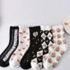 5 Pairs Women Artsy Summer Flower Jacquard Socks KL1038 -Ada Fashion 20240411 162207 097