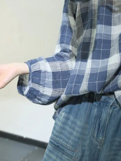 Women Spring Plaid Artsy Linen Loose Blouse KL1048 -Ada Fashion 20240412 143845 028