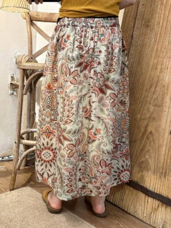 Women Summer Artsy Leaf Linen A-Shape Skirt KL1005 9 Women Summer Artsy Leaf Linen A-Shape Skirt KL1005 -Ada Fashion 20240413 145541 054