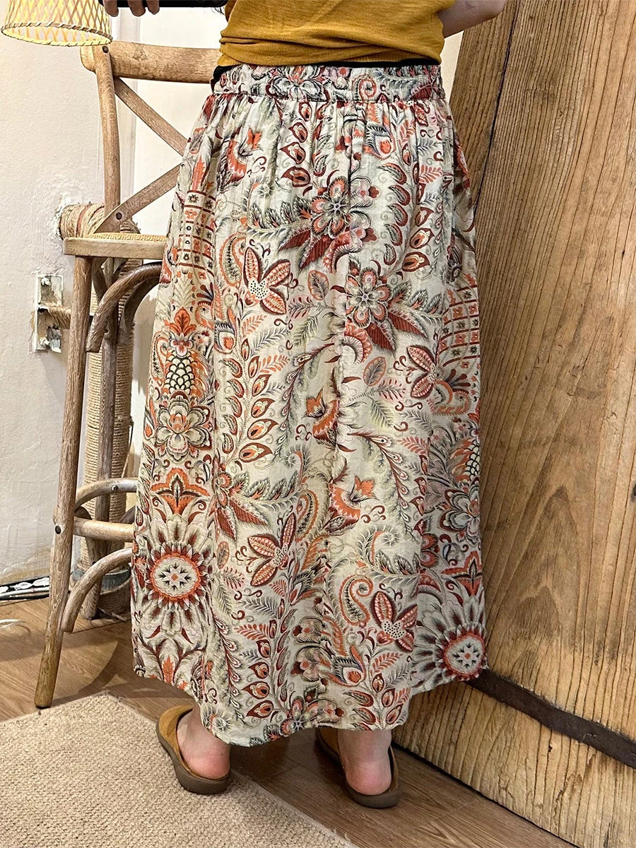 Women Summer Artsy Leaf Linen A-Shape Skirt KL1005 6 Women Summer Artsy Leaf Linen A-Shape Skirt KL1005 - Image 4