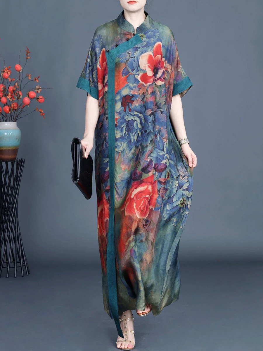 Women Summer Vintage Flower Spliced Robe Dress SC1005 4 Women Summer Vintage Flower Spliced Robe Dress SC1005 - Image 2