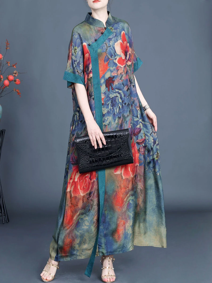 Women Summer Vintage Flower Spliced Robe Dress SC1005 6 Women Summer Vintage Flower Spliced Robe Dress SC1005 - Image 4