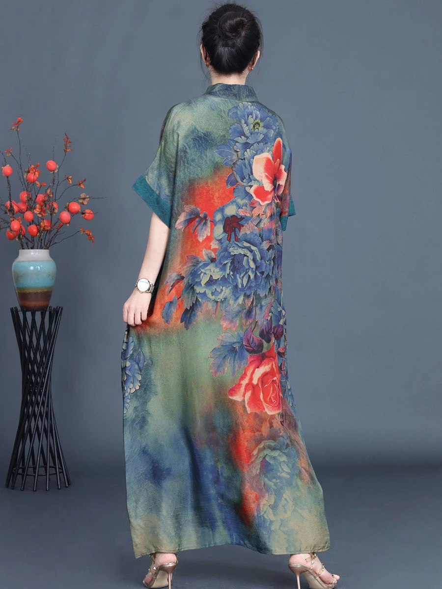Women Summer Vintage Flower Spliced Robe Dress SC1005 7 Women Summer Vintage Flower Spliced Robe Dress SC1005 - Image 5