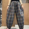 Plus Size Women Vintage Summer Plaid Cotton Linen Harem Pants SC1030 -Ada Fashion 20240418 164131 074