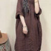 Women Retro Summer Stripe Linen Loose Dress QW1001 -Ada Fashion 20240426 104654 012