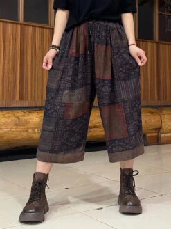 Women Summer Retro Spliced Linen Calf-length Pants TY1039 -Ada Fashion 20240430 144443 069