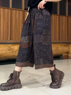 Women Summer Retro Spliced Linen Calf-length Pants TY1039 -Ada Fashion 20240430 144443 070