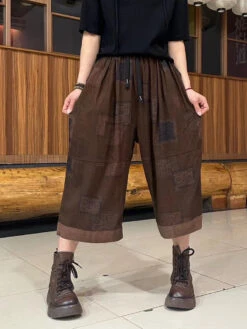 Women Summer Retro Spliced Linen Calf-length Pants TY1039 -Ada Fashion 20240430 144443 072