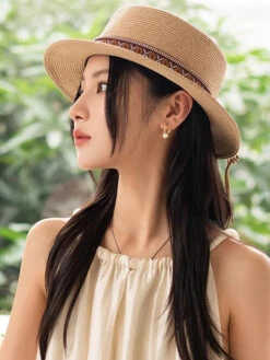 Women Summer Ethnic Straw Flat Top Travel Hat IO1026 -Ada Fashion 20240508 143908 082