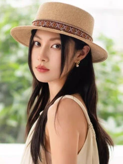 Women Summer Ethnic Straw Flat Top Travel Hat IO1026 -Ada Fashion 20240508 143908 083